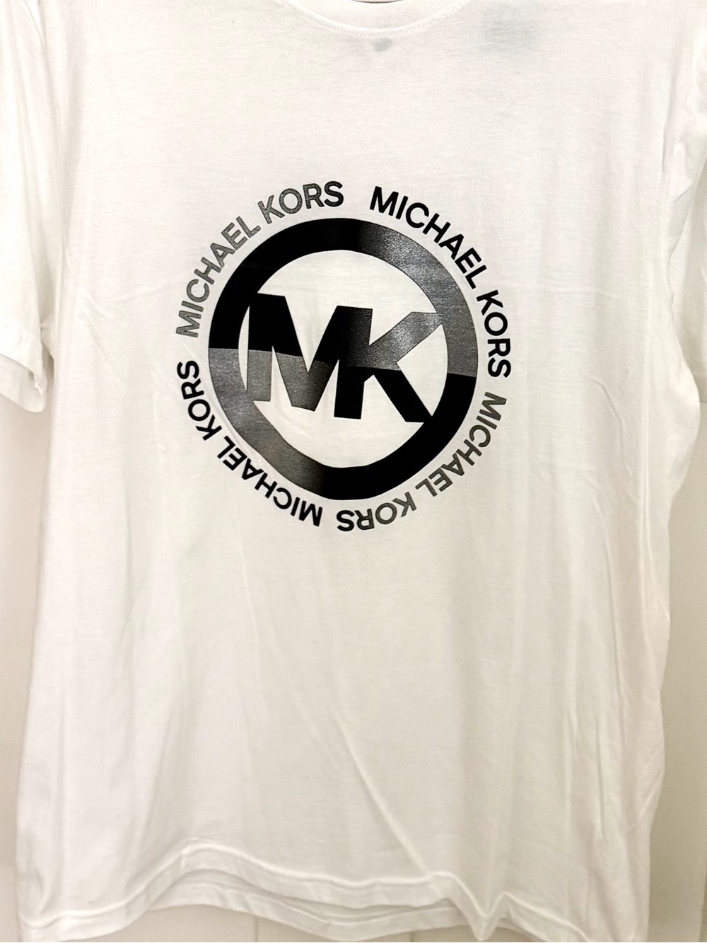 Michael Kors White Short-Sleeve Tee with Black MK Circle Logo